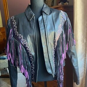 Antelope Black Leather Jacket with Purple Accents